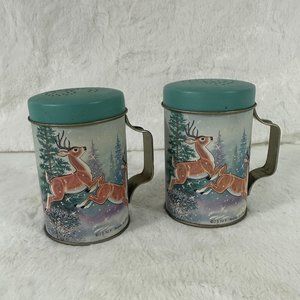 Vintage Winter Deer metal salt & pepper shakers by JSNY Christmas holiday decor